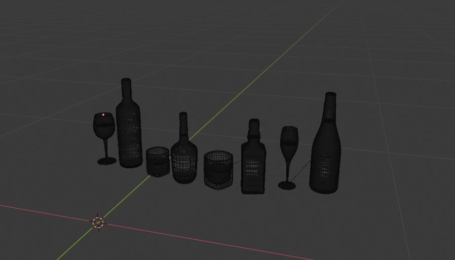 High poly set of 4 bottles with glasses 3D model_6
