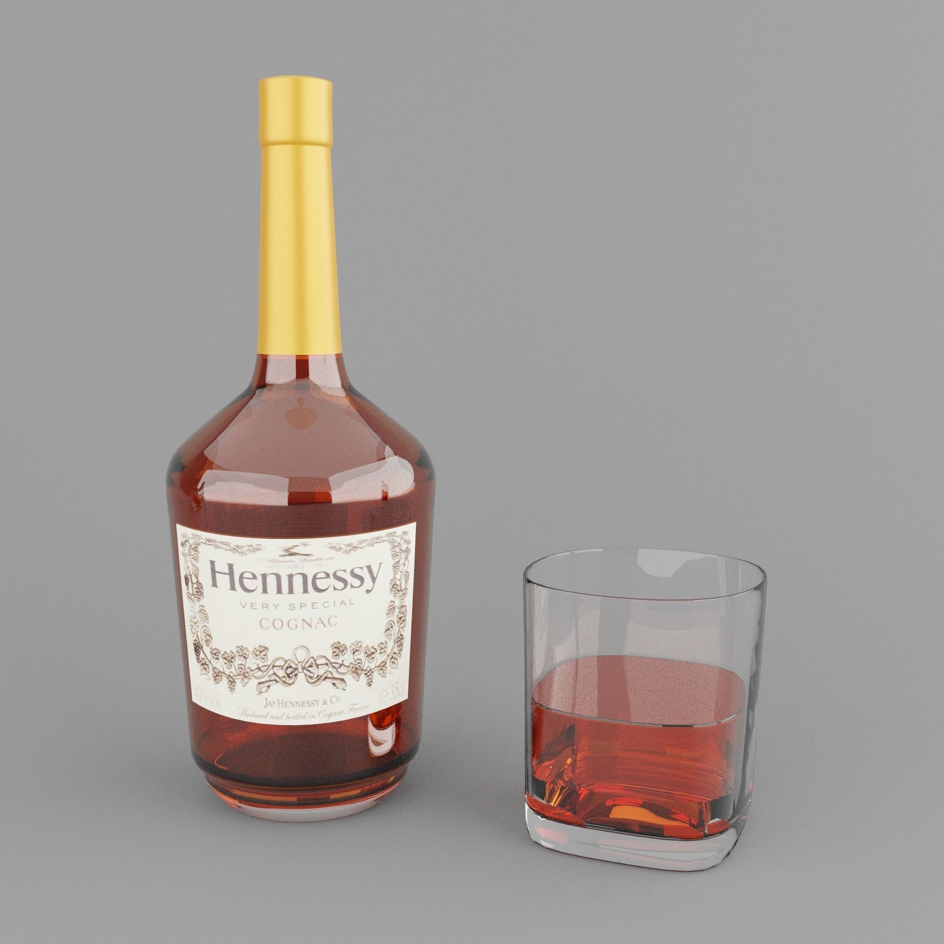 High poly set of 4 bottles with glasses 3D model_2