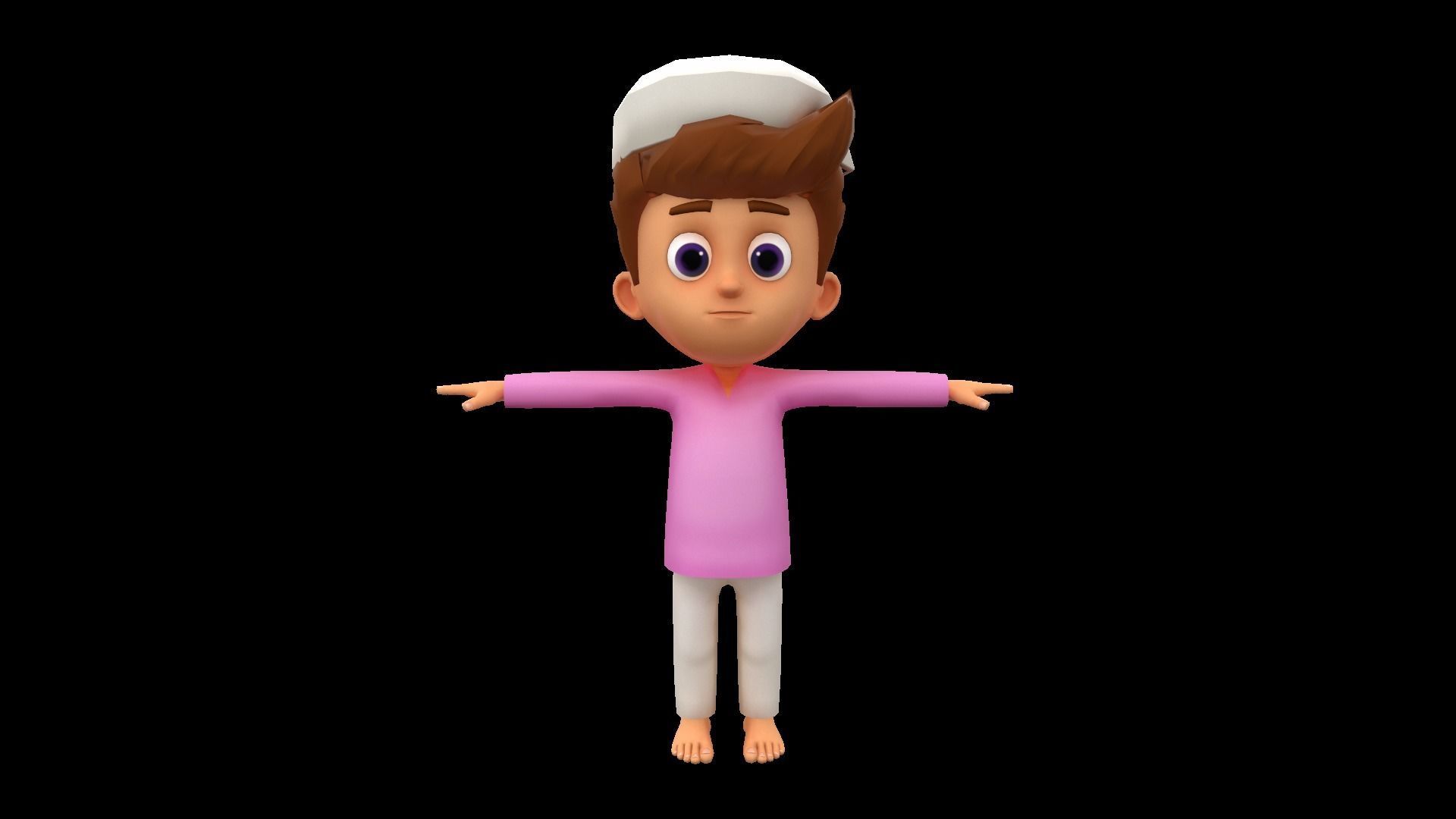 Cute Cartoon Arabic Muslim Boy Rigged 3d maya model 3D model_3