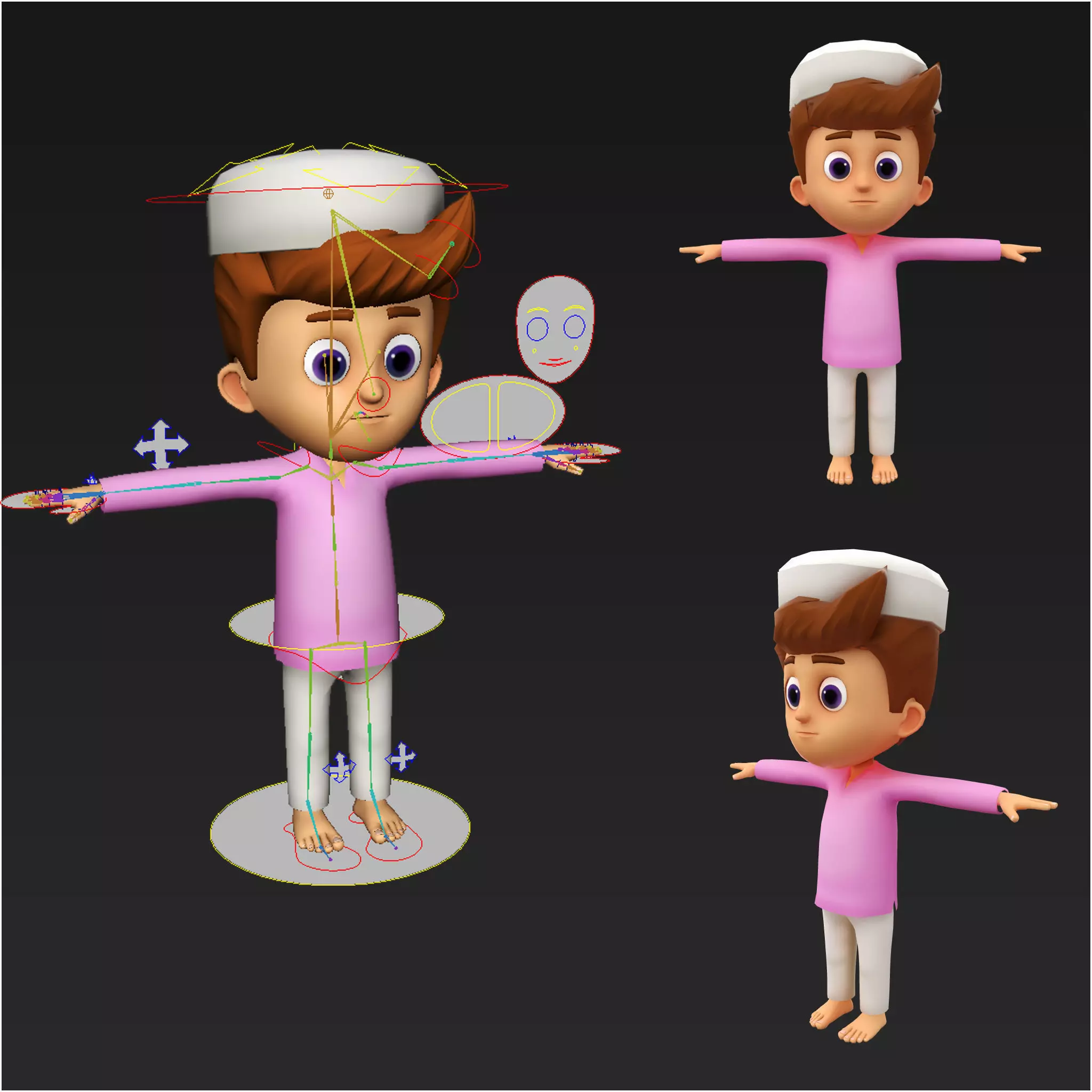 Cute Cartoon Arabic Muslim Boy Rigged 3d maya model 3D model_0