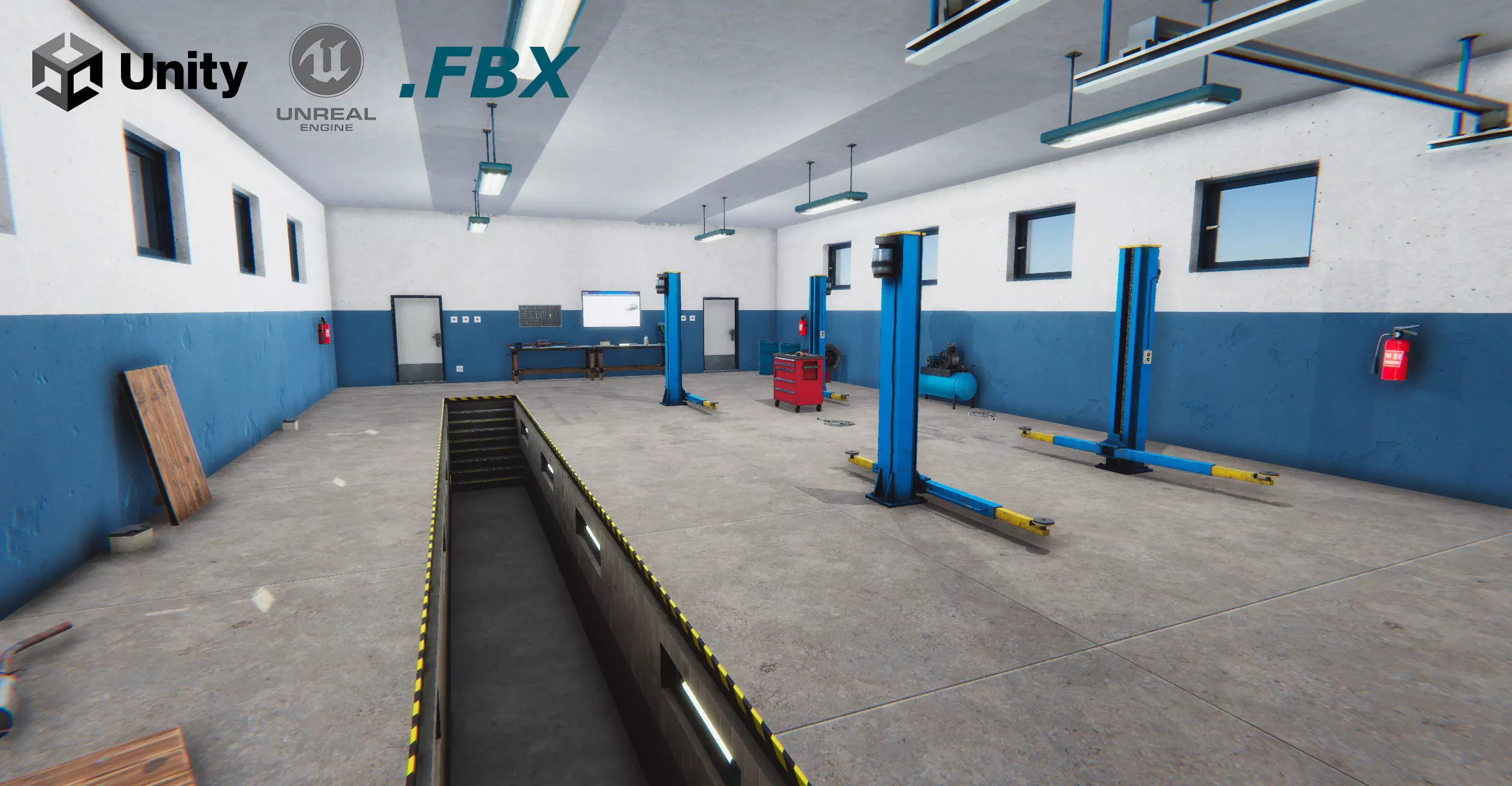 Modular Car Service Low-poly 3D model_0