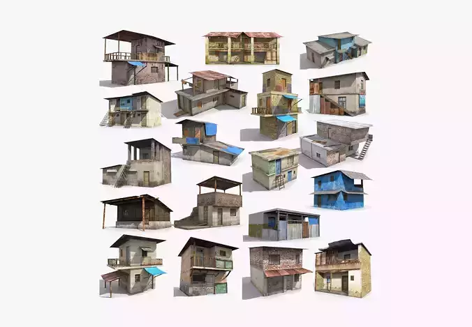19 Slum Collection Low-poly 3D model 