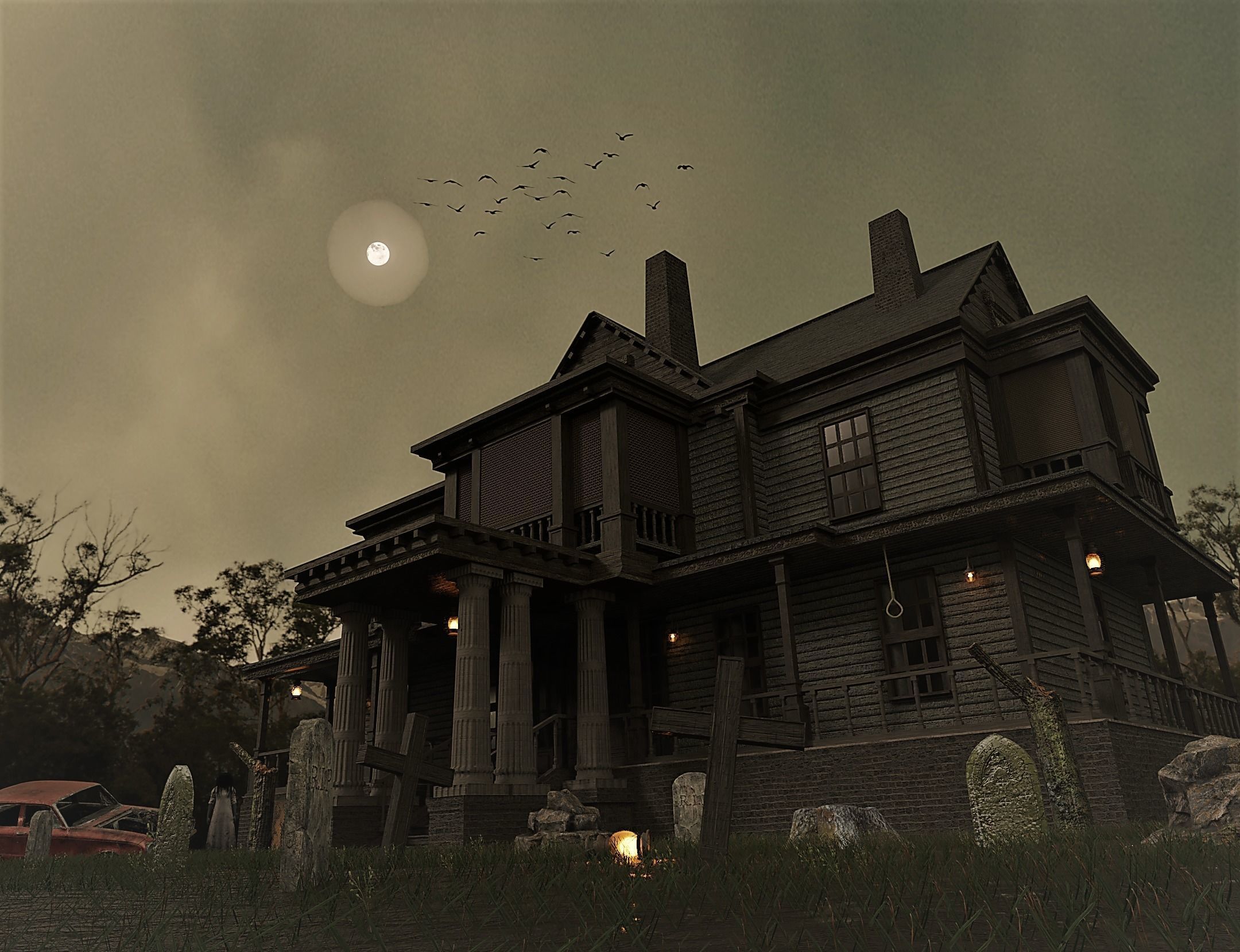 Haunted house 3d model Low-poly 3D model_1