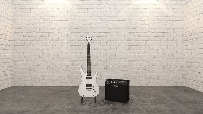 Guitar electric in brick wall 3D model