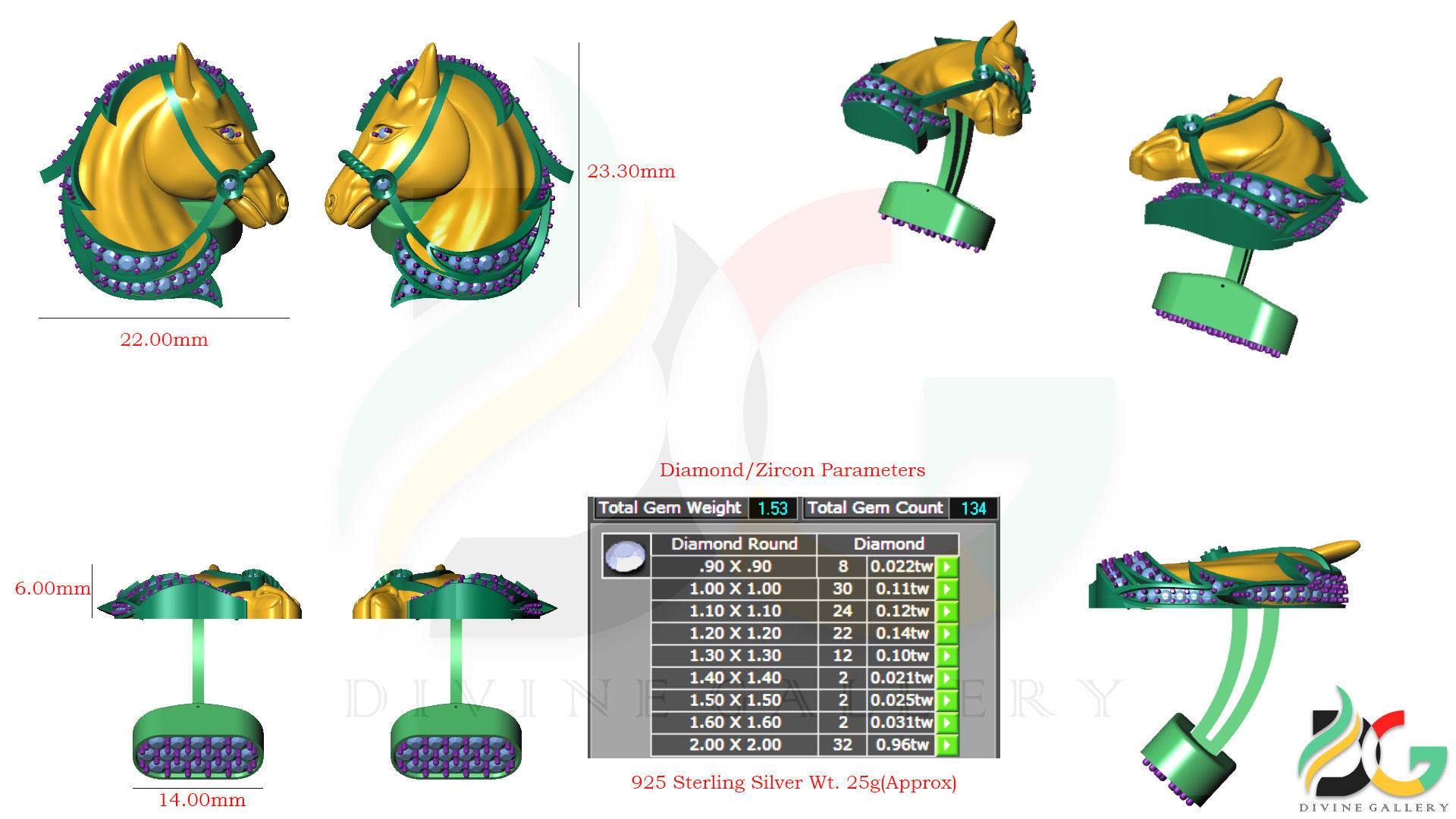 Horse Cufflink 3D print model_5