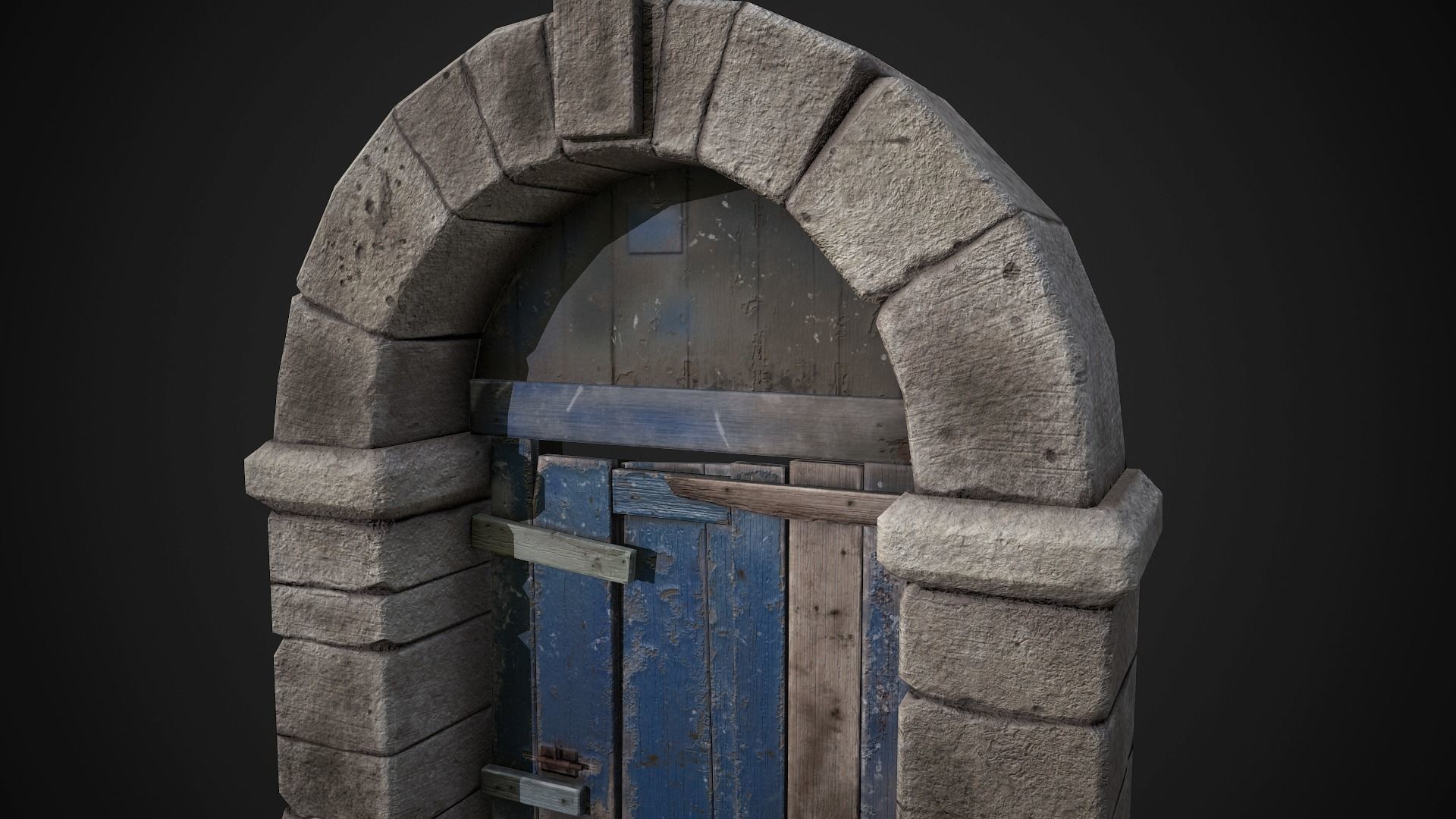 Old Wooden Door with Stone Arch Low-poly 3D model_3