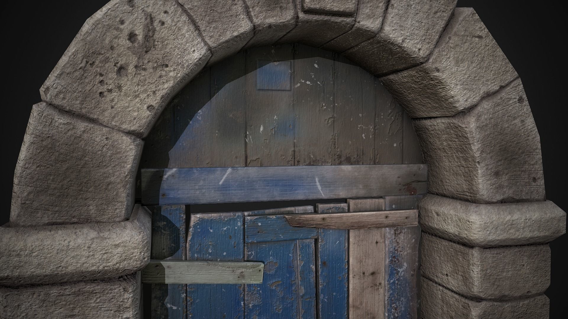 Old Wooden Door with Stone Arch Low-poly 3D model_7
