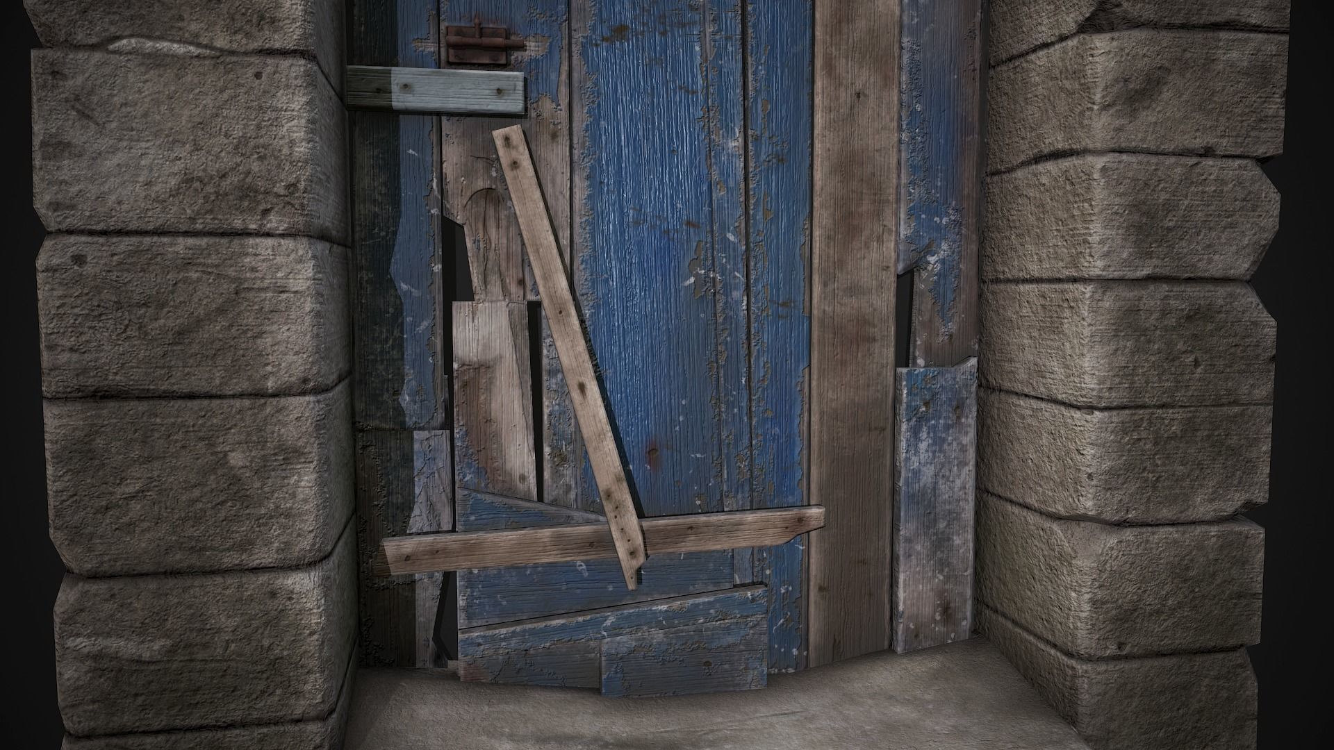 Old Wooden Door with Stone Arch Low-poly 3D model_5