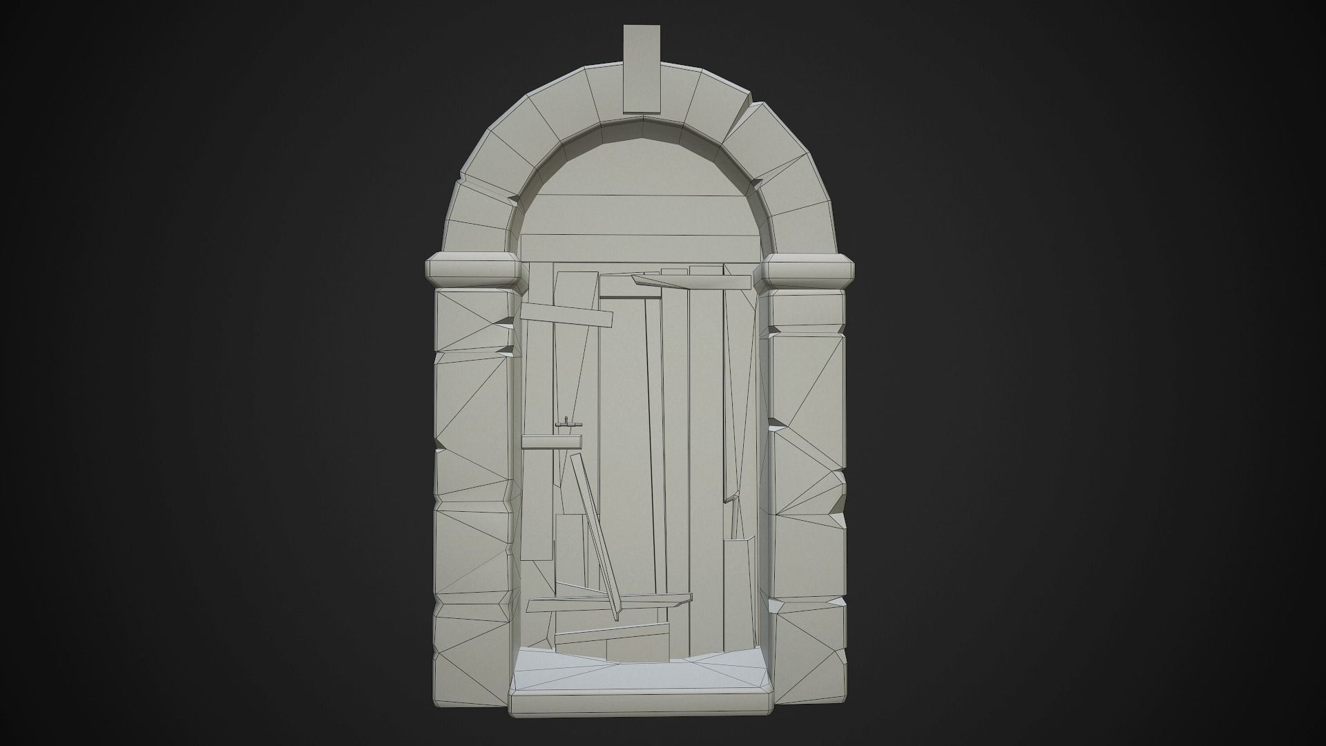 Old Wooden Door with Stone Arch Low-poly 3D model_9