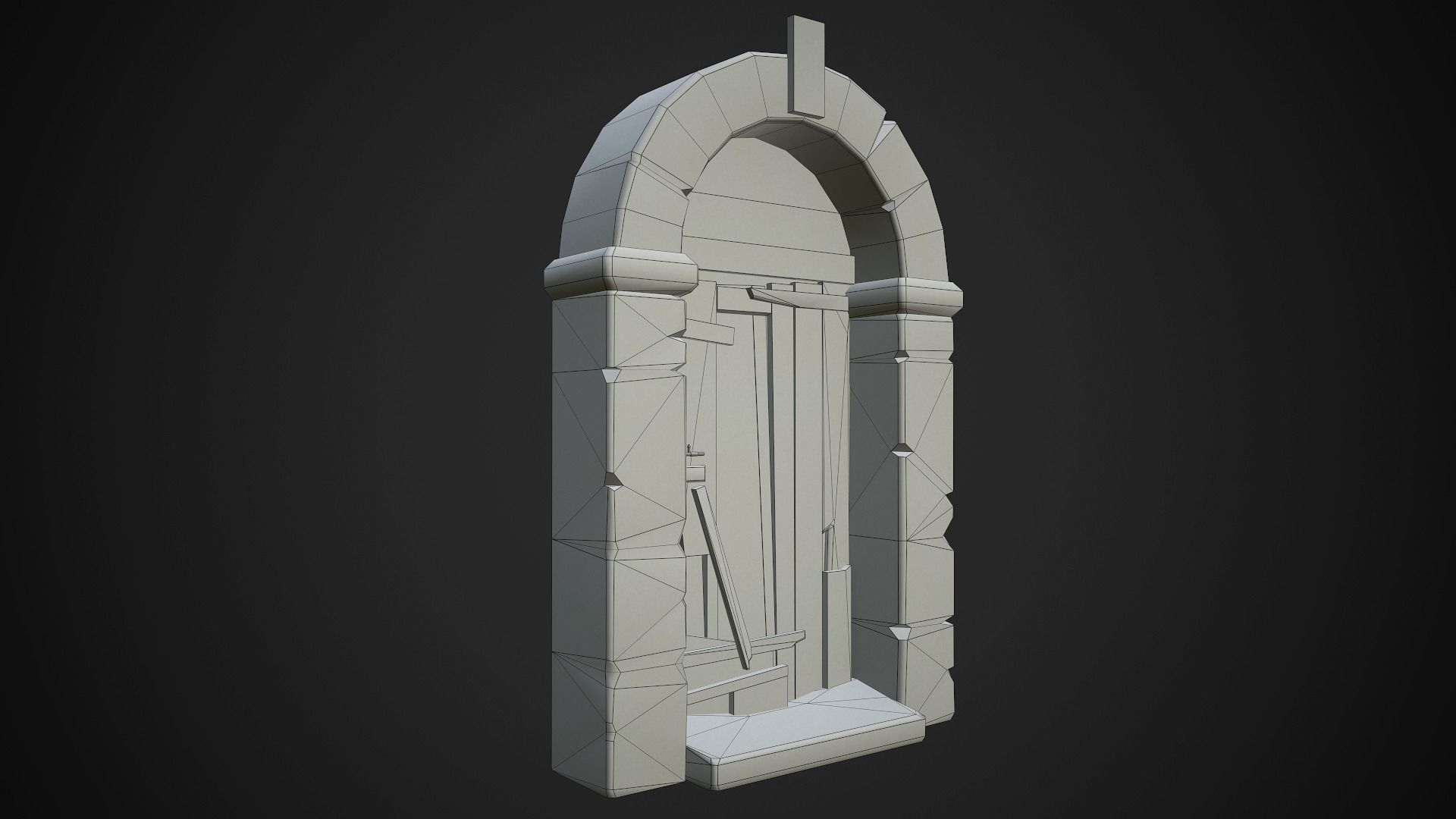 Old Wooden Door with Stone Arch Low-poly 3D model_8
