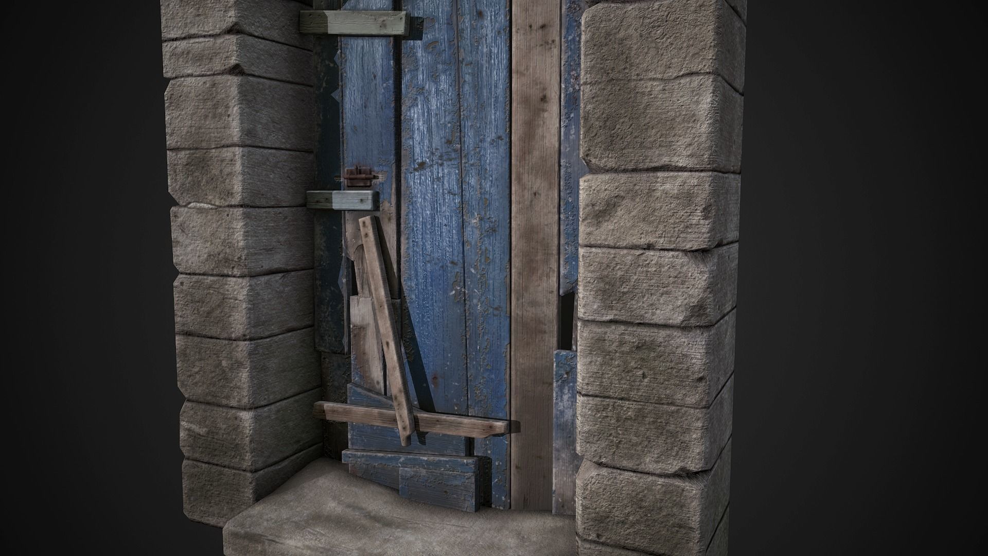 Old Wooden Door with Stone Arch Low-poly 3D model_4