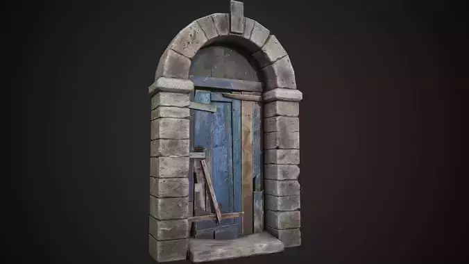 Old Wooden Door with Stone Arch