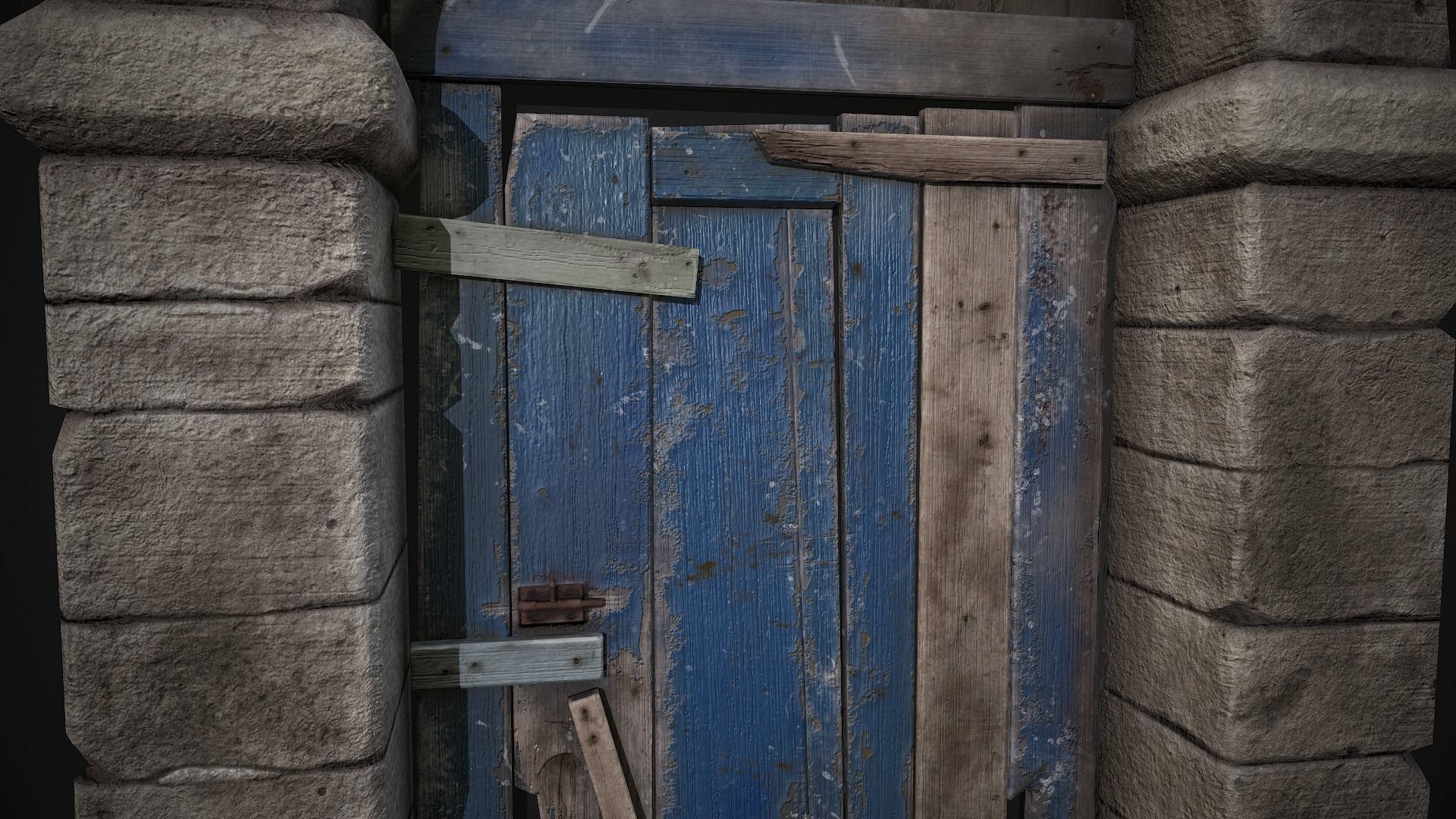 Old Wooden Door with Stone Arch Low-poly 3D model_6