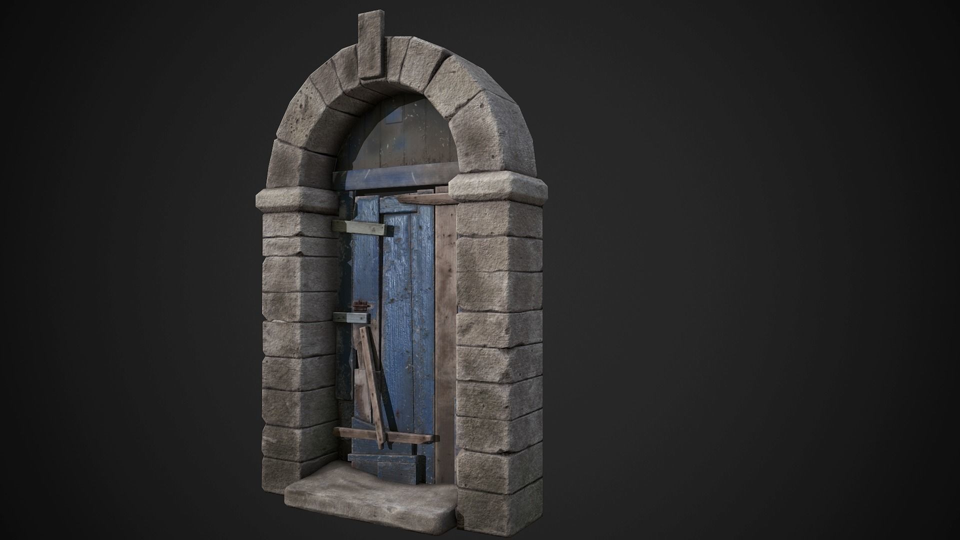 Old Wooden Door with Stone Arch Low-poly 3D model_2