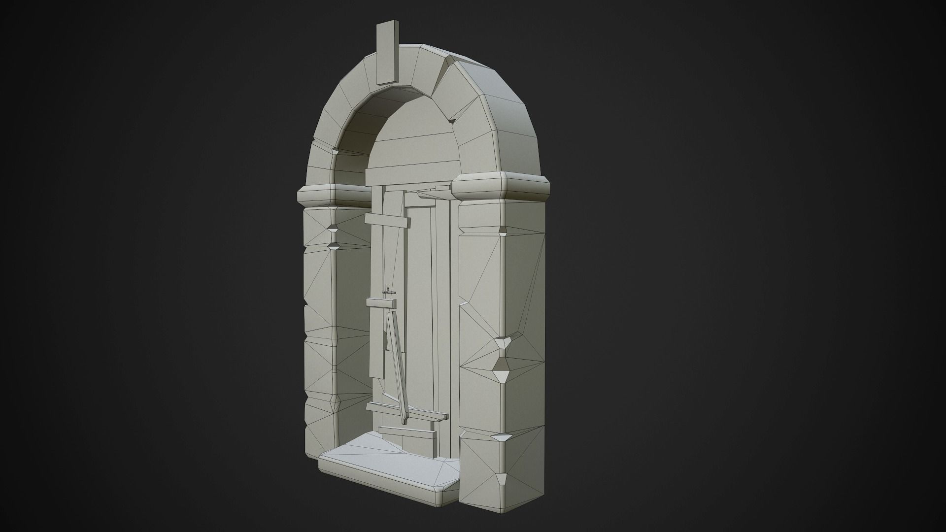 Old Wooden Door with Stone Arch Low-poly 3D model_10