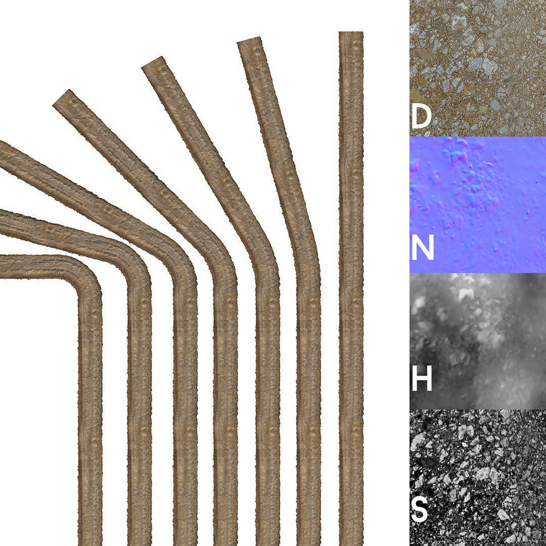 Summer gravel road 01 25 meters Low-poly 3D model_2