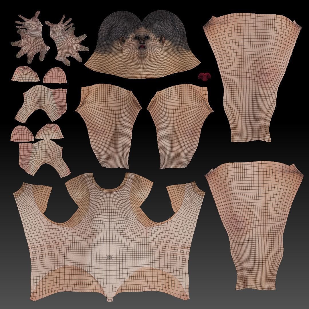 Female in nude bodysuit 178 Low-poly 3D model_7