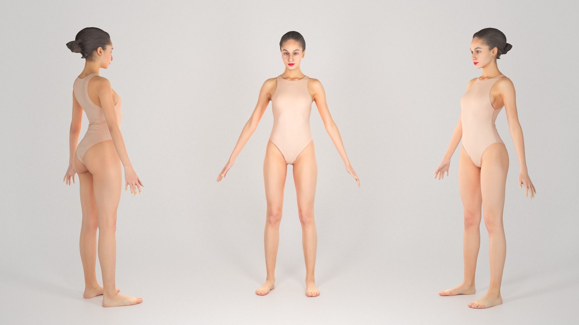 Female in nude bodysuit 178 Low-poly 3D model_2