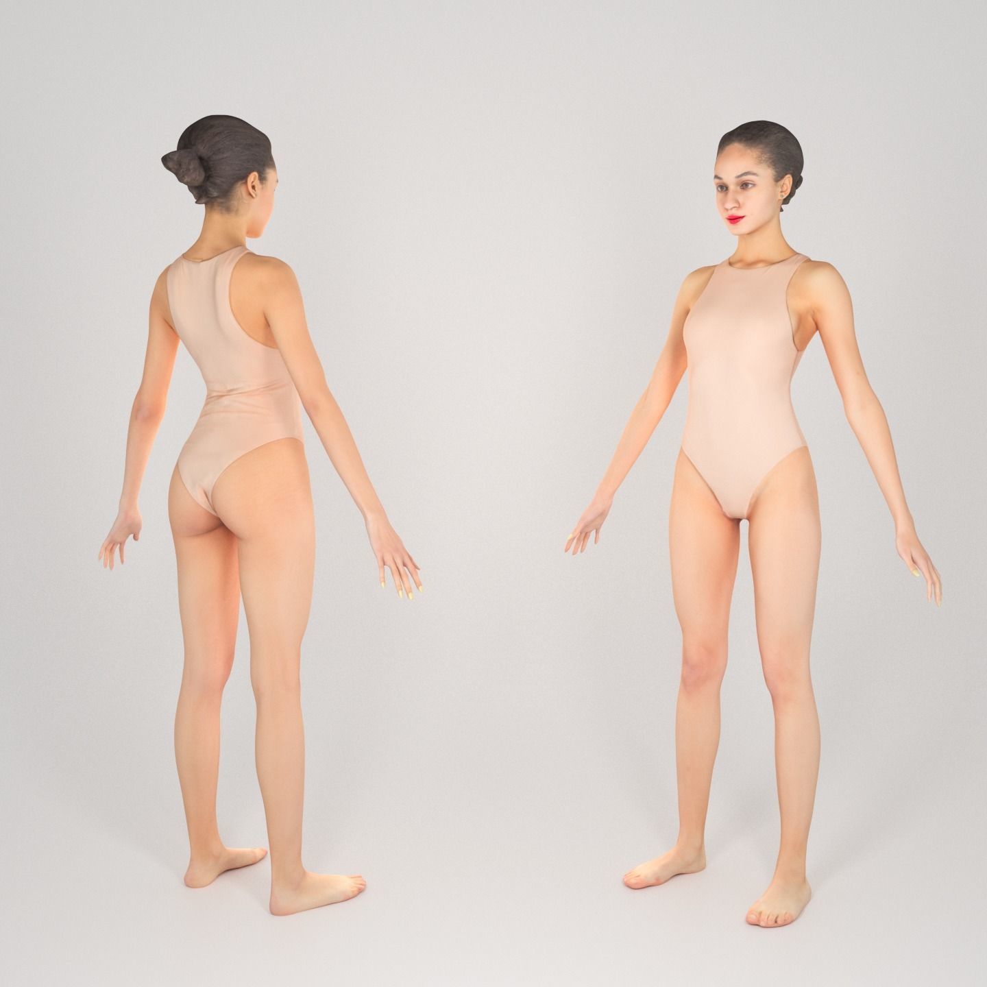 Female in nude bodysuit 178 Low-poly 3D model_1