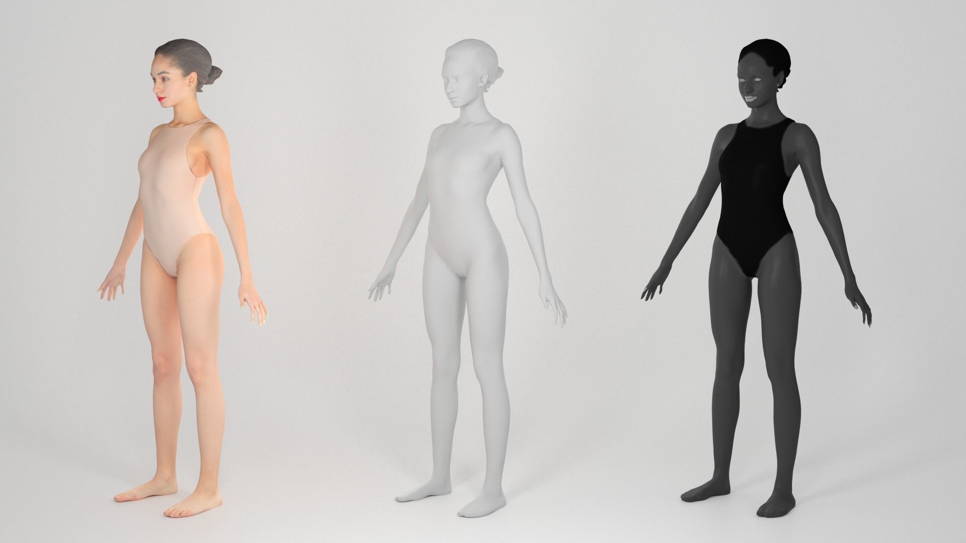 Female in nude bodysuit 178 Low-poly 3D model_4
