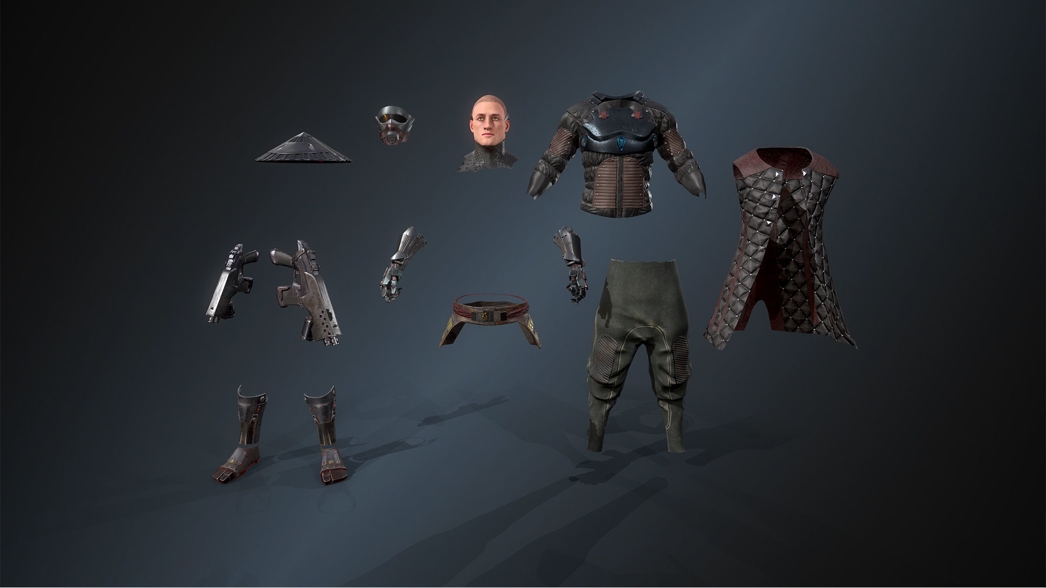 Cyber samurai 2 Low-poly 3D model_8