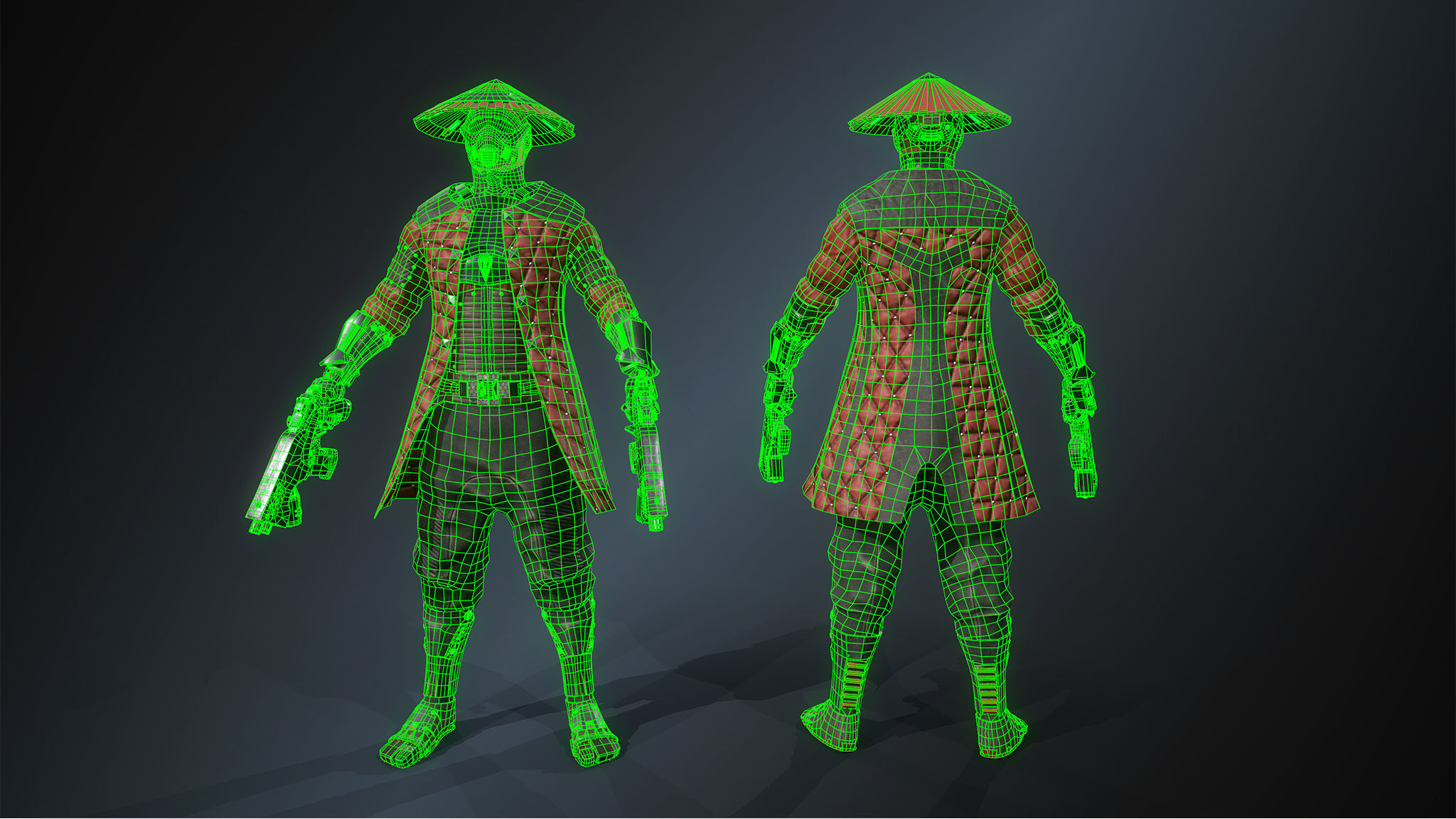 Cyber samurai 2 Low-poly 3D model_13