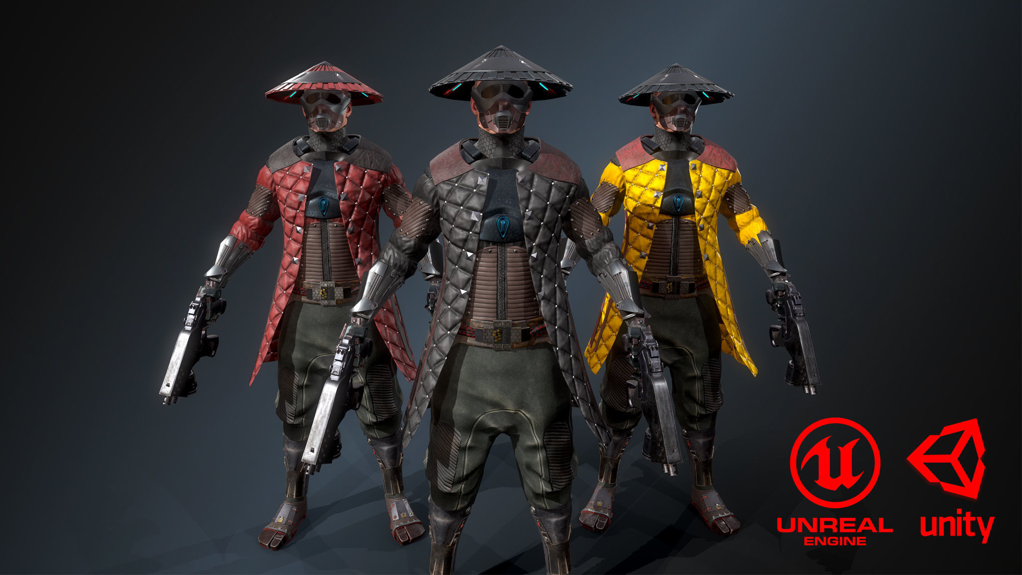 Cyber samurai 2 Low-poly 3D model_0