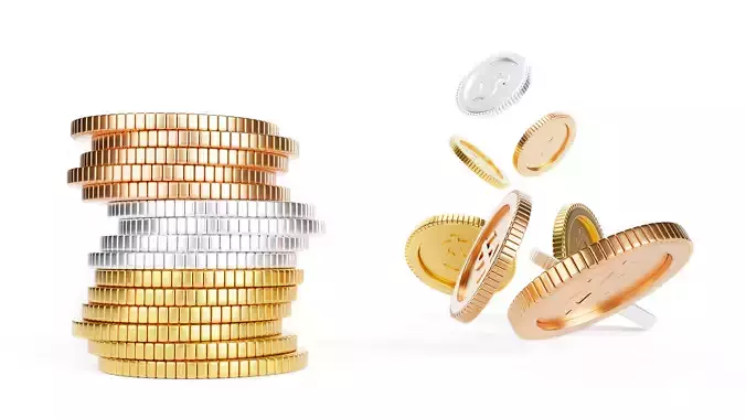 Stack of gold silver and medal coin and drop Texture