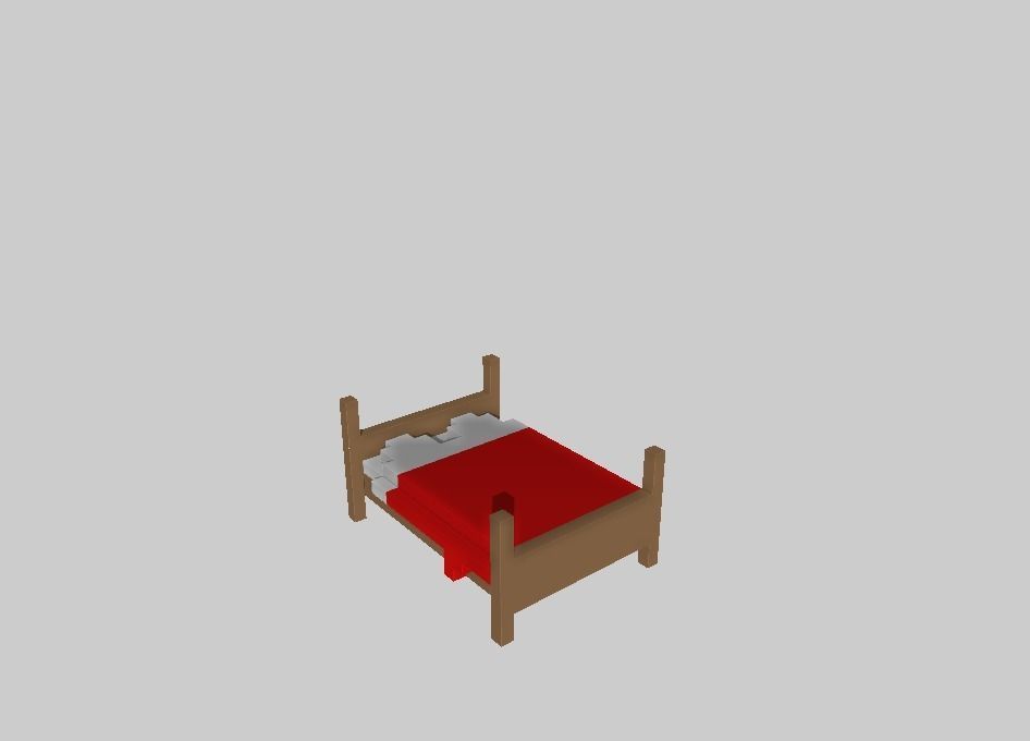 Voxel Bed Red Low-poly 3D model_2