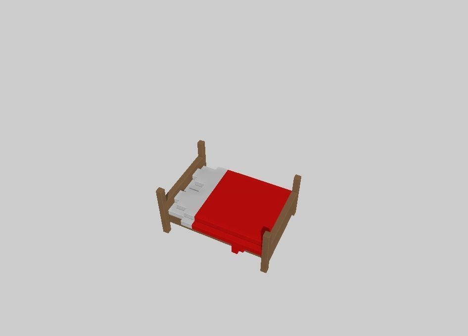 Voxel Bed Red Low-poly 3D model_1