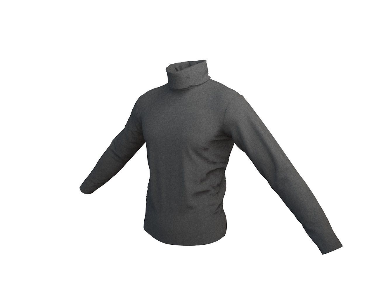 3 D Male Turtleneck Full SleeveT-Shirt Free 3D model_11