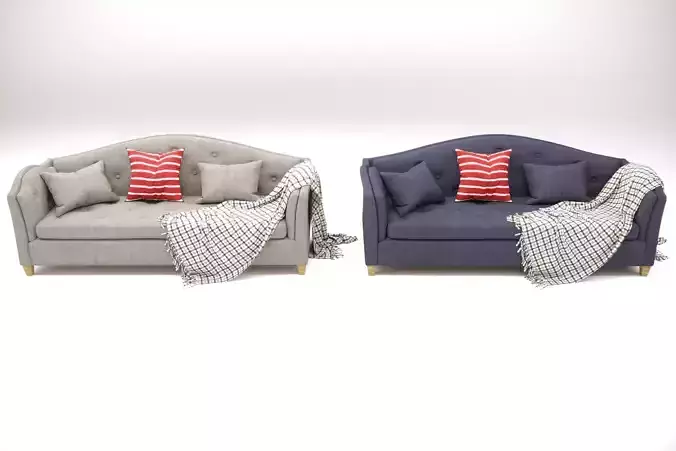 Serpantine Sofa with cushions and throw