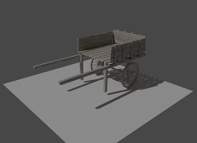 carriage wooden cart with wheels Low-poly 3D model