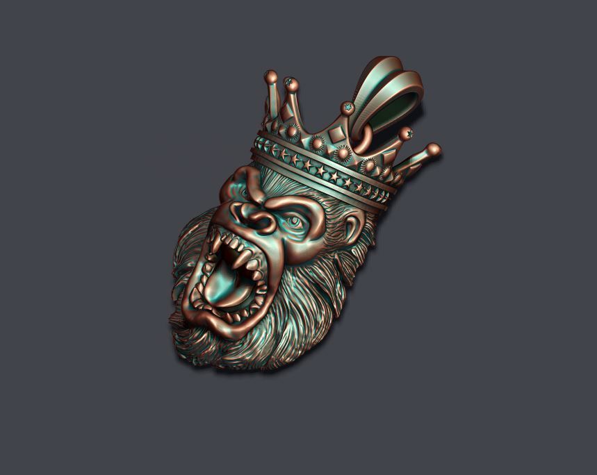 King Gorilla with crown pendant 3D print model_3