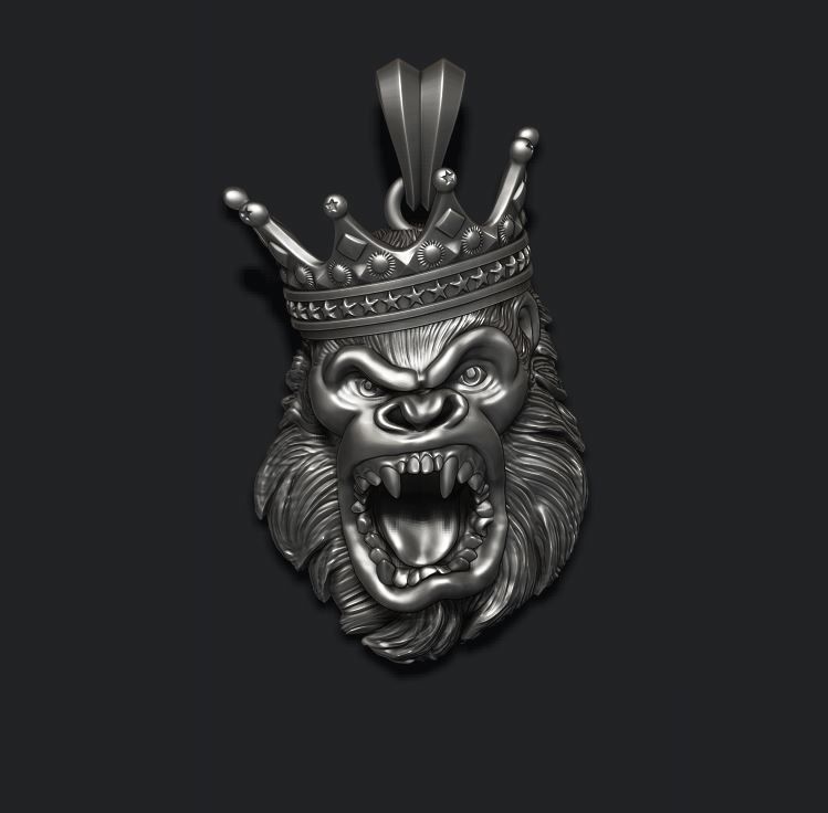 King Gorilla with crown pendant 3D print model_5