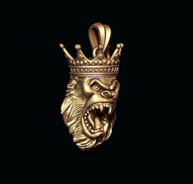 King Gorilla with crown pendant 3D print model_2
