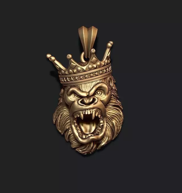 King Gorilla with crown pendant 3D print model_0