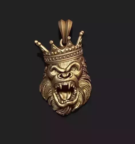 King Gorilla with crown pendant 3D print model