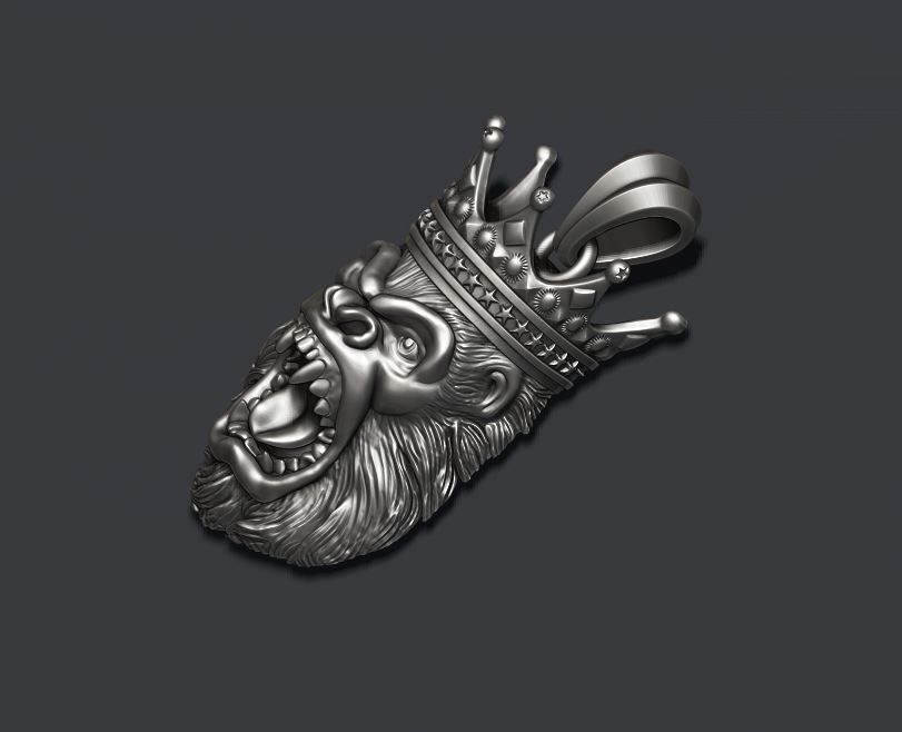 King Gorilla with crown pendant 3D print model_1