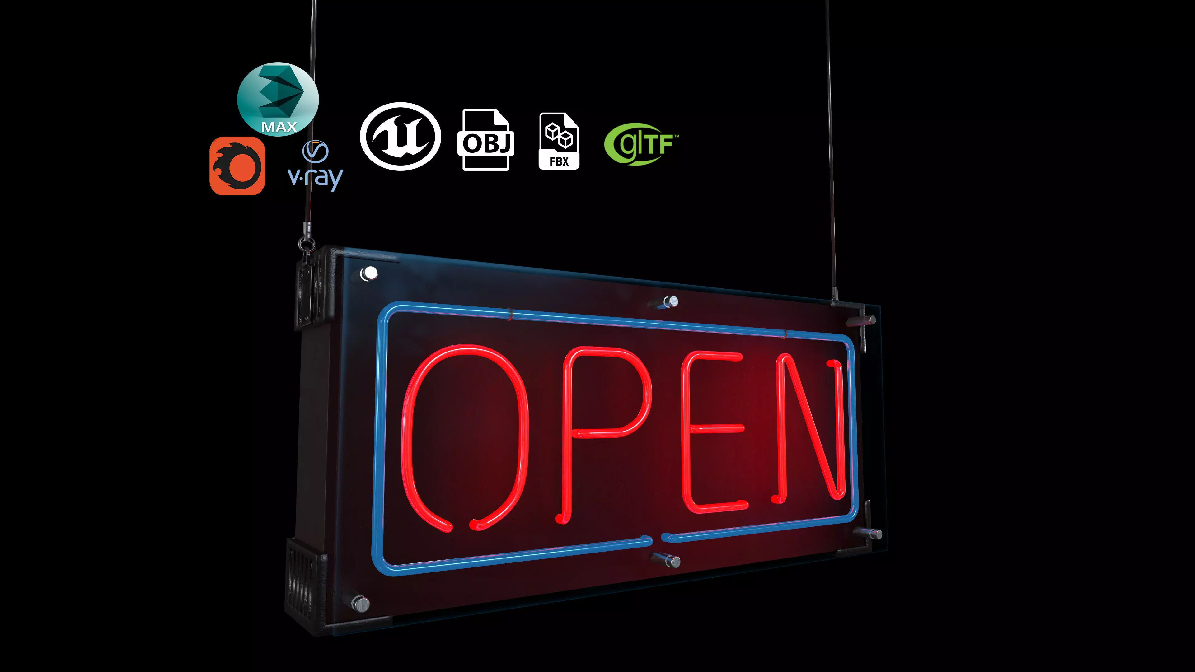 Open Sign Low-poly 3D model_0