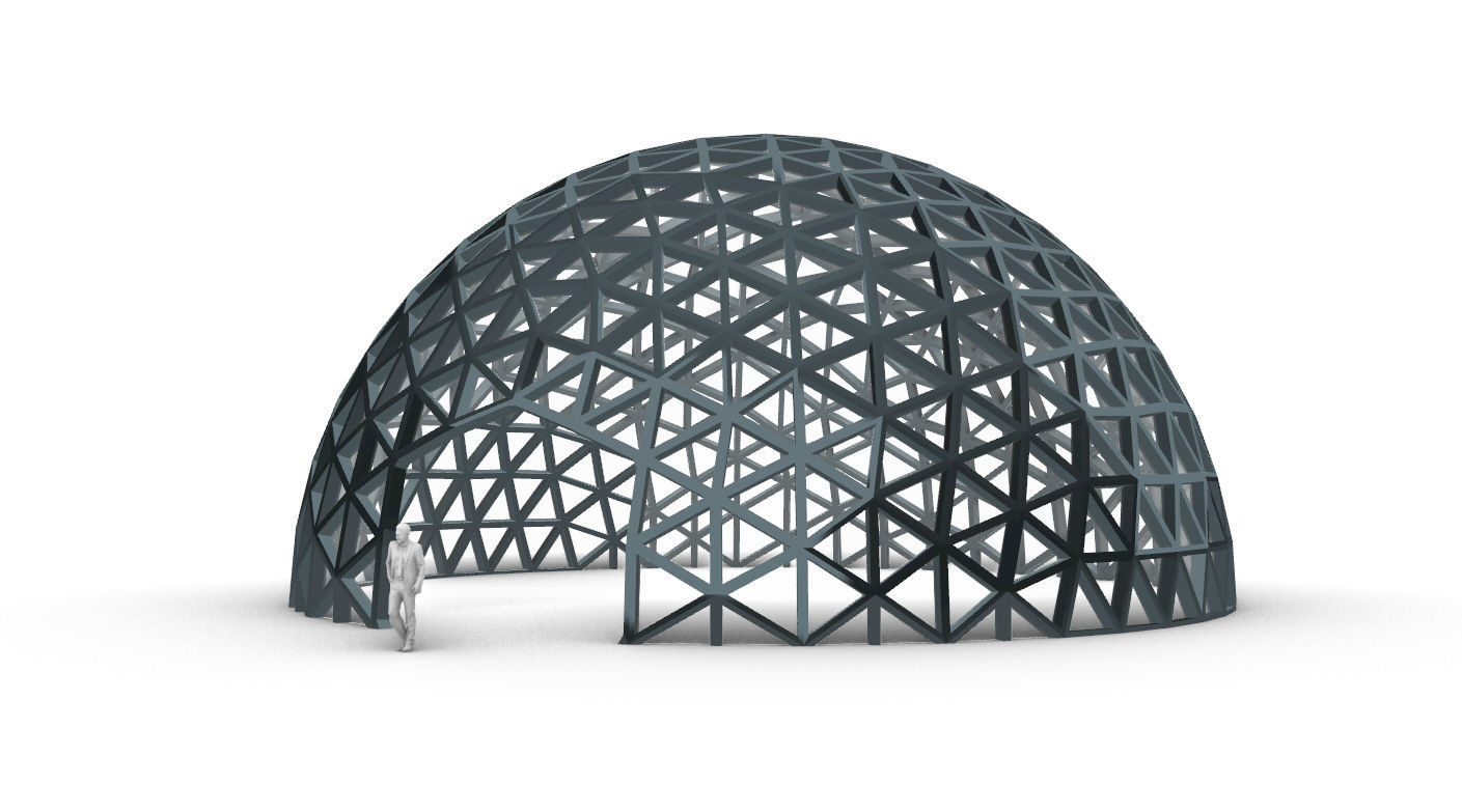 Geodesic Dome V3 Large with Frame and Panels and Entryway 3D model_1