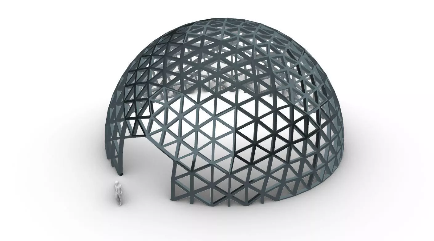Geodesic Dome V3 Large with Frame and Panels and Entryway 3D model_0