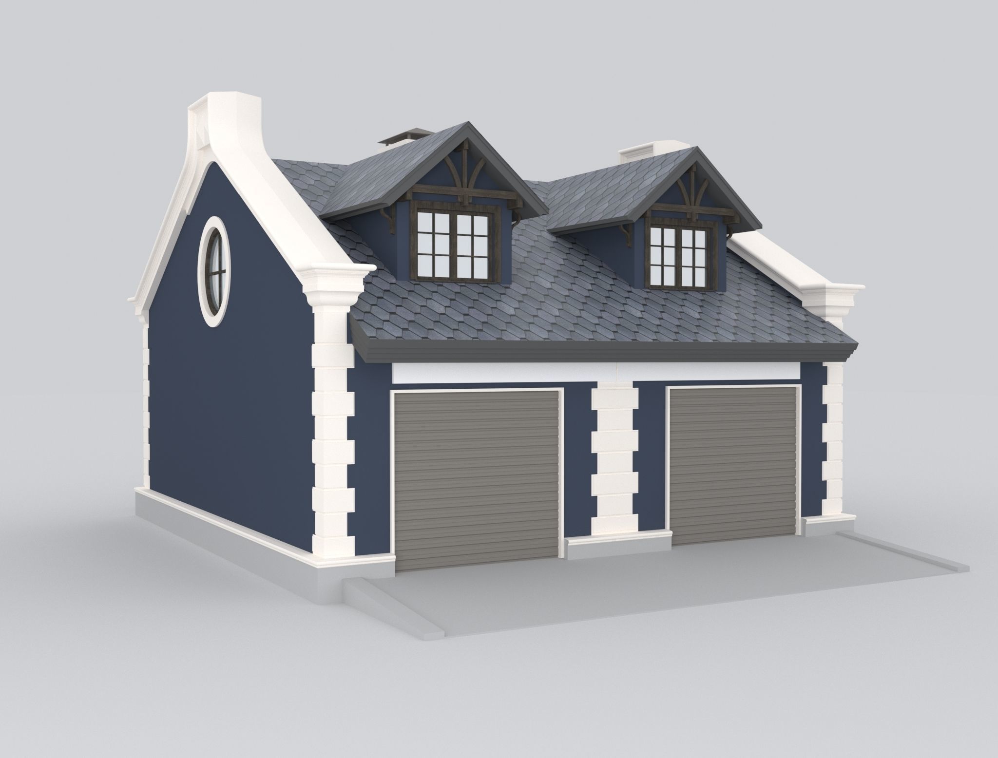 Detached Garages for two cars 3D model_2