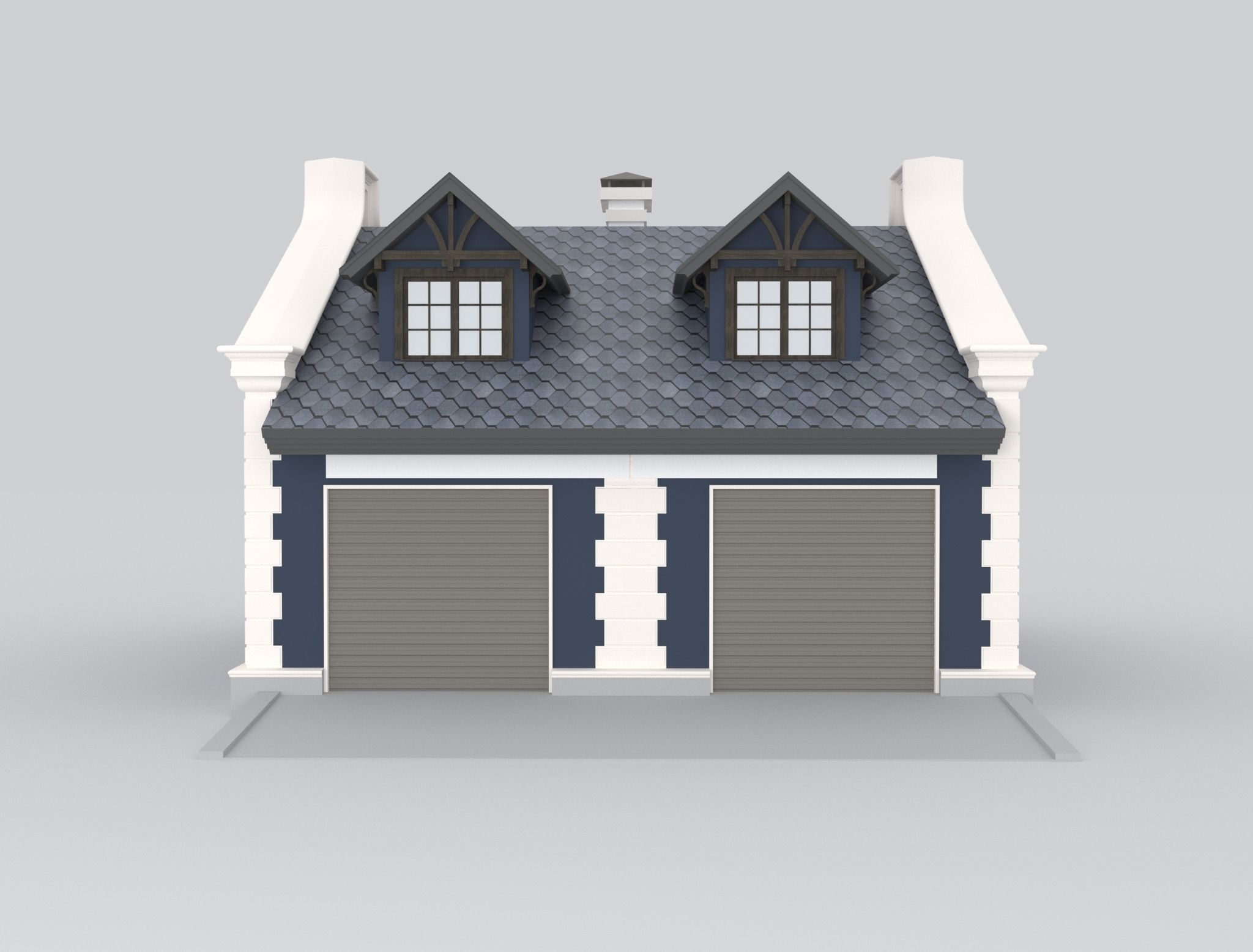 Detached Garages for two cars 3D model_1