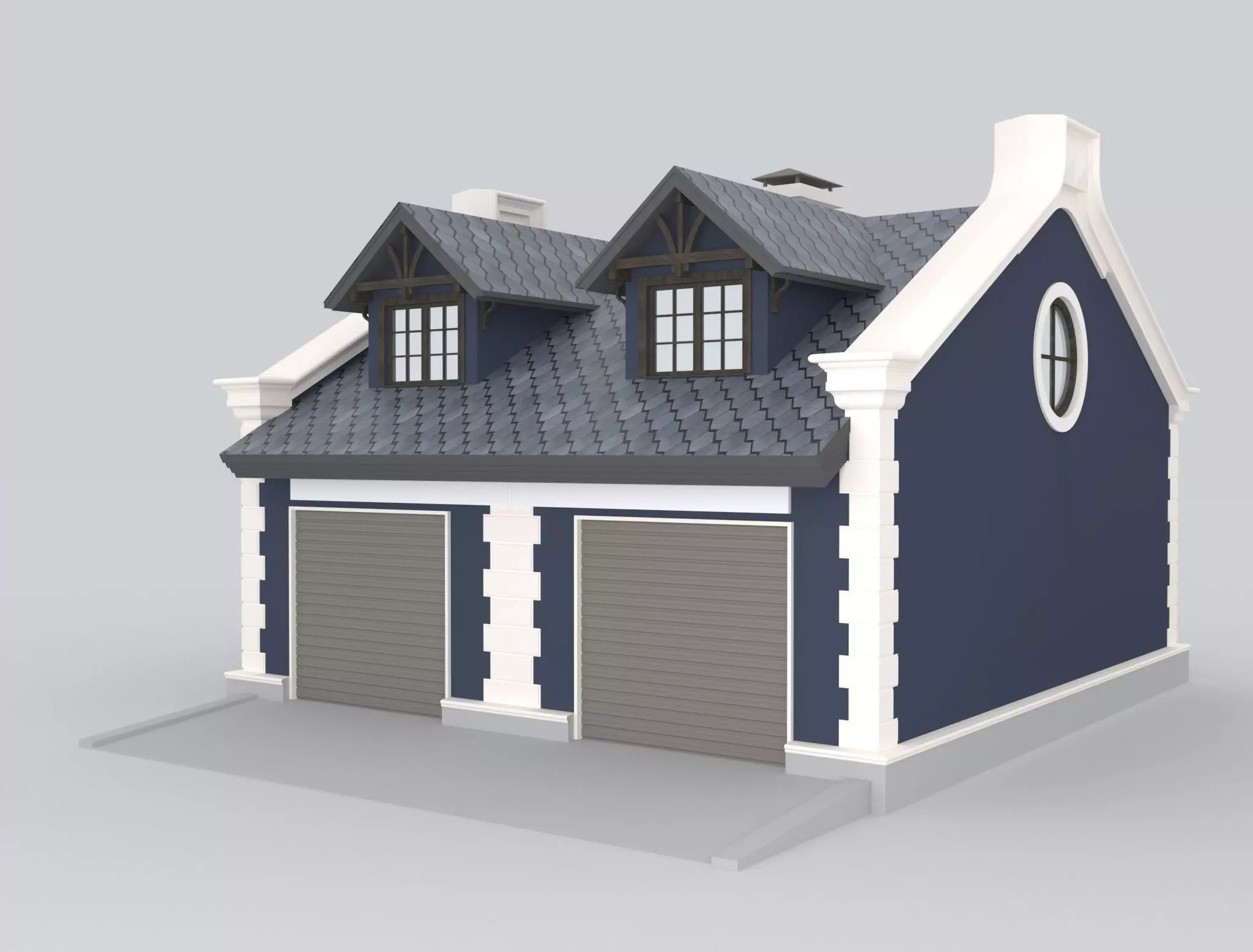Detached Garages for two cars 3D model_0