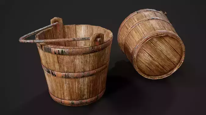 Wooden Bucket Low poly PBR Game ready
