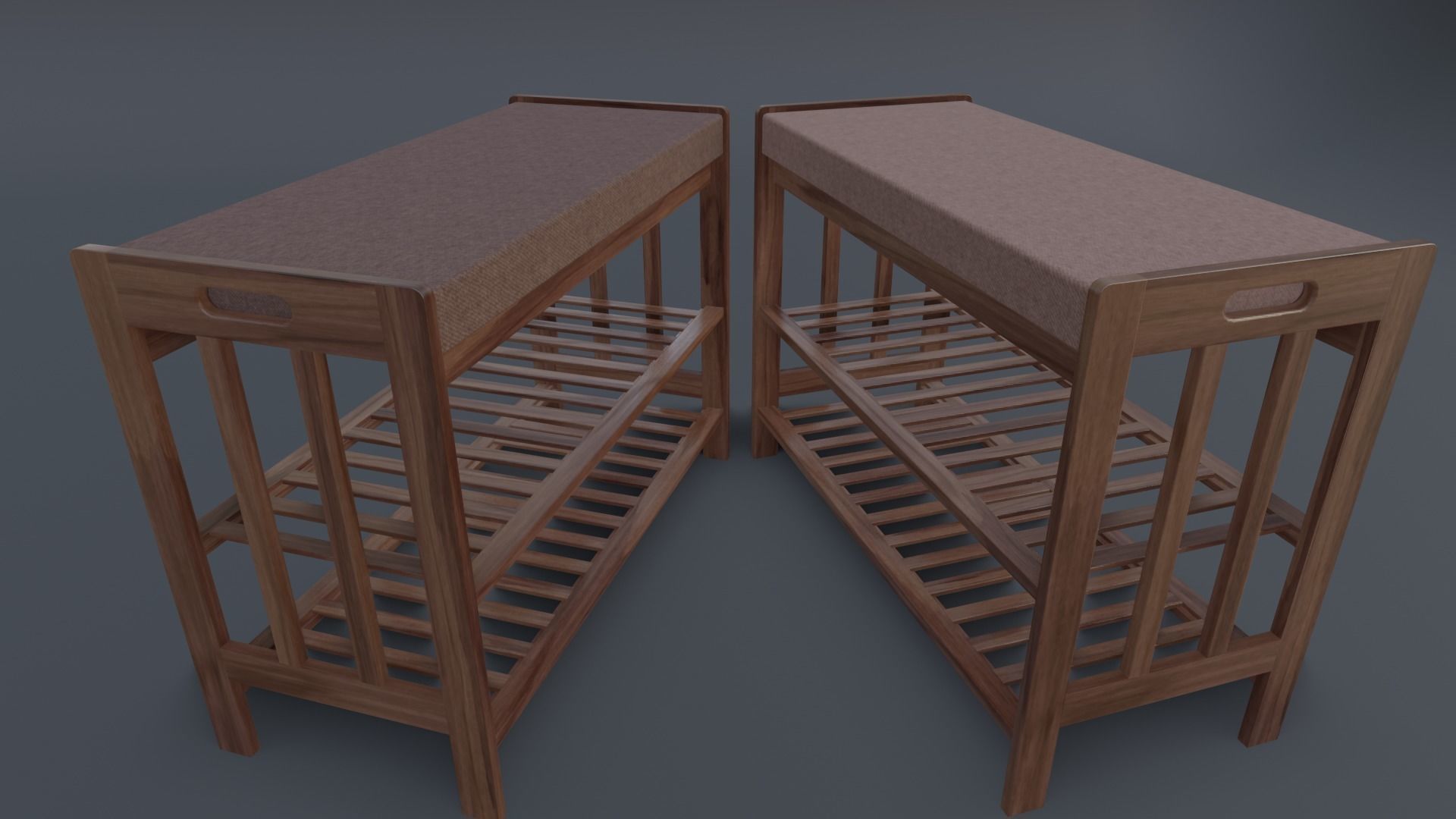 Wooden Shoe Bench Low-poly 3D model_6