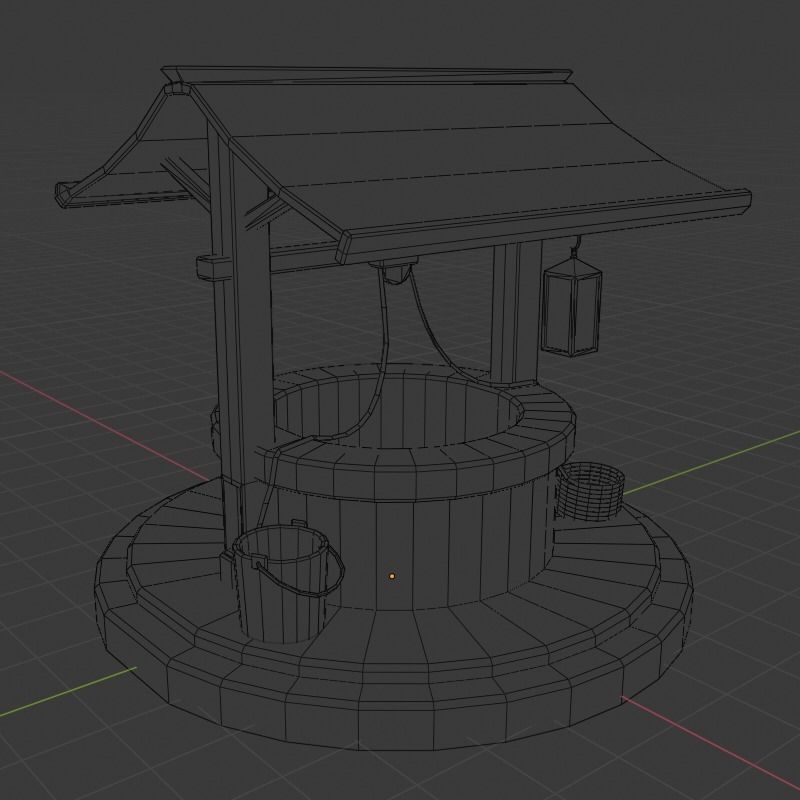 Detailed medieval water well Low-poly 3D model_9