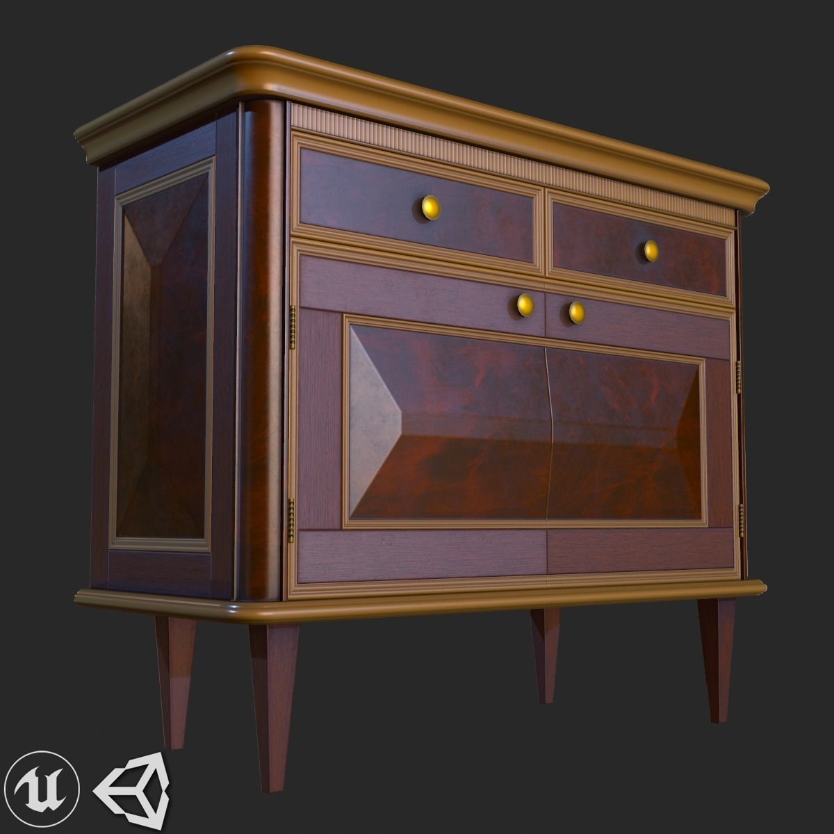 Vintage Furniture Commode PBR Game Ready Low-poly 3D model_1
