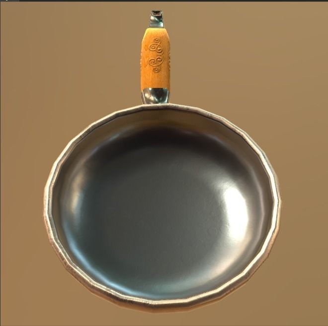 pan 3d frying with wooden handle Low-poly 3D model_3